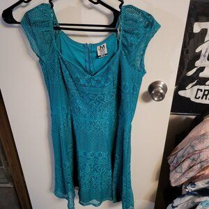 EUC JONATHAN MARTIN TEAL LACE MINI DRESS SZ XL